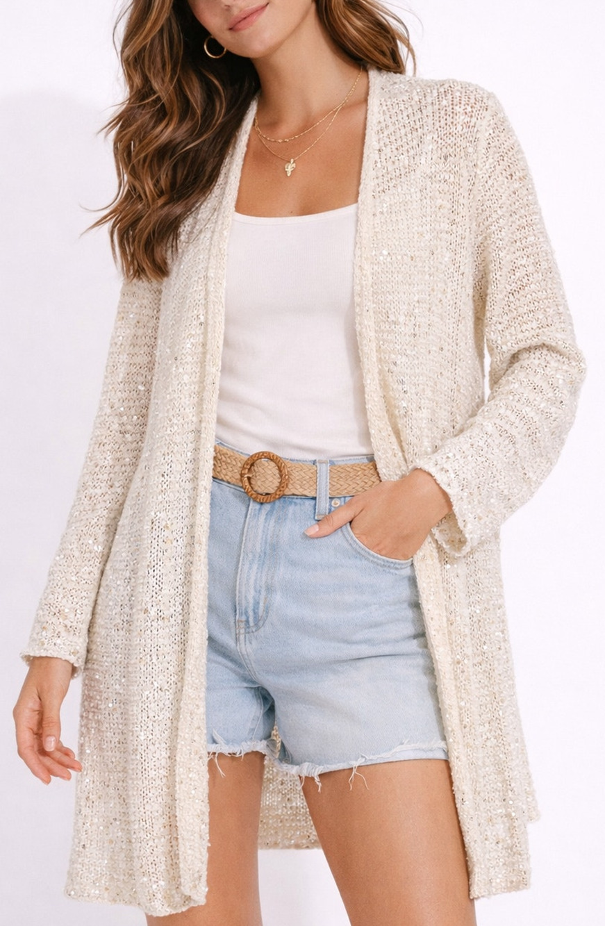 Calypso St. Barth Crochet Sequin Cardigan XS Cream Boho Beachy Granola Layer